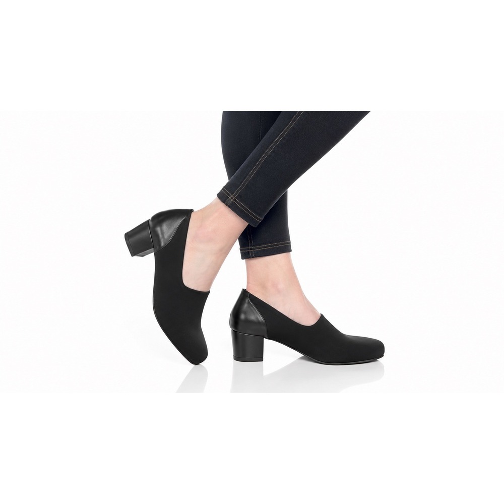 NWOT David Tate Fadia Pump Black Mixed Media Fabric Leather Block Heel 9.5M